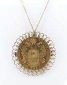 AUSTRIAN 4 DUCAT GOLD COIN, 1915, Franz Joseph I facing right, in pendant mount, in 14ct (585)