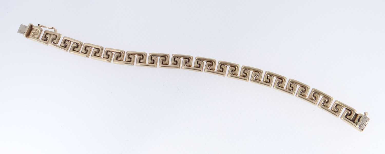 YELLOW METAL 'ATASAY' LADIES BRACELET, of key design, 20cms long, stamped '585', 14.5gms Provenance: - Image 2 of 2