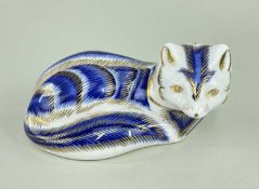 ROYAL CROWN DERBY BONE CHINA 'FOX' PAPERWEIGHT, boxed with cert. and gilt button
