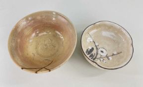 TWO ANTIQUE JAPANESE STONEWARES, comprising late 19thC Kyoto cake bowl, of tri-lobed form