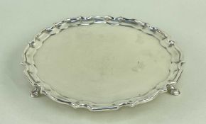 LATE VICTORIAN SILVER WAITER James Wakely & Frank Clark Wheeler, London 1894, piecrust edge on three