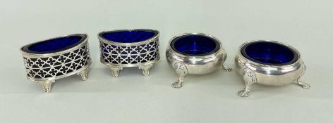 TWO PAIRS SILVER SALTS, including pair George II cauldron salts, London 1748, and pair George V