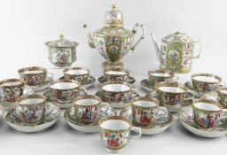 19TH CENTURY ASSOCIATED CANTON FAMILLE ROSE PORCELAIN PART TEA & COFFEE SERVICE, comprising coffee