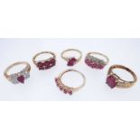 SIX 9K GOLD GEM SET RINGS, including diamond chips and rubies, 19.6gms gross (6) Provenance: private