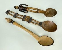 THREE AFRICAN SPOONS including two Tswana figural spoons and a skimmer (3)