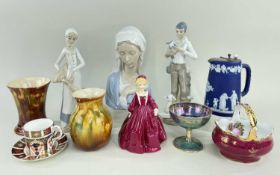 ASSORTED CABINET CHINA, including Minton lustre melba cup, Lladro bust of Mary, Royal Crown Derby '