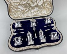 BOXED EDWARD VII SEVEN PIECE CRUET, Elkington & Co, Birmingham 1904, art nouveau style, complete