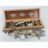 ASSORTED COSTUME JEWELLERY comprising gold plated open faced pocket watch, cuff bangle, various