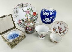 GROUP OF CHINESE PORCELAINS, including blue & white 'hawthorn' jar base with later 4-character