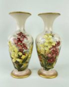 PAIR OF DOULTON LAMBETH FLORAL VASES, decorated by Kate Rogers, monogram and numbered to base, 28.