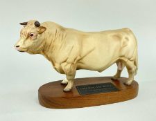 BESWICK CONNOISSEUR MODEL OF CHAROLAIS BULL, matt, wood plinth (2463A)