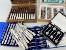 ASSORTED BOXED CUTLERY including Mappin & Webb mother-of-pearl fruit knives and forks (part set),