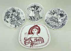 FOUR ITEMS DANISH ART POTTERY, comprising three month plaques designed by Byorn Wimblad for Nymolle,