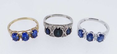THREE 9K GOLD DIAMOND & SAPPHIRE RINGS, 9.0gms gross (3) Provenance: private collection Gwynedd,