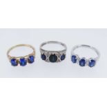 THREE 9K GOLD DIAMOND & SAPPHIRE RINGS, 9.0gms gross (3) Provenance: private collection Gwynedd,