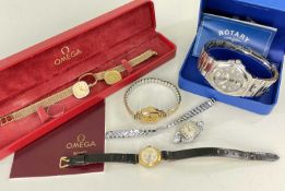 ASSORTED WRISTWATCHES, including ladies 9ct gold Omega quartz bracelet watch ref. 1450, boxed, wt.