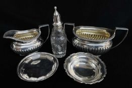 ASSORTED SILVERWARES, including pair of Edward VII half fluted sugar bowl and milk jug, Sheffield
