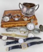 ASSORTED POCKET & WRISTWATCHES comprising silver (800) and enamel open faced pocket watch, Elgin