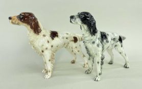 TWO GOEBEL PORCELAIN MODELS OF ENGLISH SETTERS, numbered 3062821, in liver and in black