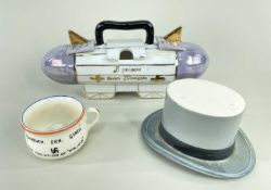 THREE NOVELTY CHINA COLLECTIBLES, including Fieldings 'Jerry' No.1 chamberpot featuring caricature