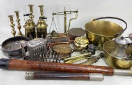 INTERESTING GROUP OF METALWARE, including a ships wooden and brass pulley block stamped 'R Gibbs