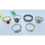 SIX VARIOUS MISCELLANEOUS DRESS RINGS, including 18ct white gold pearl and diamond chip ring (4.