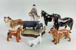 ASSORTED ANIMAL MODELS & DOULTON FIGURINE, including Border Fine Arts group of Dexter Cow & Calf (