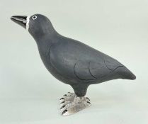 MODERN TONY WHITE CERAMIC BIRD, modelled as a standing rook, initials to underside, 23cms high