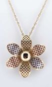 14CT TRI-COLOUR GOLD FLOWER HEAD PENDANT / BROOCH, stamped 'Milor 14kt Italy' on fine 9ct gold