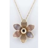 14CT TRI-COLOUR GOLD FLOWER HEAD PENDANT / BROOCH, stamped 'Milor 14kt Italy' on fine 9ct gold