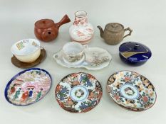 ASSORTED JAPANESE CERAMICS, including Fukagawa teabowl and wood stand, 9cm d; Fukugawa tsuru teabowl