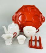 STYLISH GRIMWADES ROYAL WINTON POLKADOT 'COUNTESS' BACHELOR TEASET, comprising tray, teapot, milk