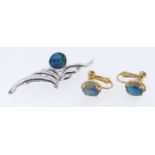 OPAL JEWELLERY comprising pair of gold plated opal triplet earrings set with diamond simulants,