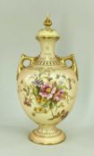 ROYAL WORCESTER BLUSH IVORY VASE & COVER, painted with wildflowers, gilt highlights, shape 1766,