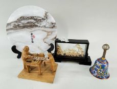 GROUP CHINESE ORNAMENTS, including 20thC Suzhou boxwood carved group of a scholar painting a