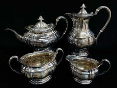 EDWARD VII SILVER FOUR-PIECE TEASET, Atkin Brothers, Sheffield 1901, with shaped oval bodies and