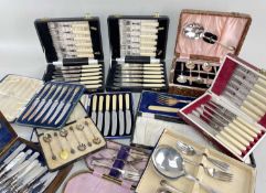 ASSORTED BOXED TABLEWARE, mostly electroplated, but including set of silver and eneamel coffee