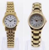 TWO LADIES YELLOW METAL ENCASED CITIZEN WRISTWATCHES with incorporated straps