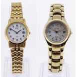 TWO LADIES YELLOW METAL ENCASED CITIZEN WRISTWATCHES with incorporated straps