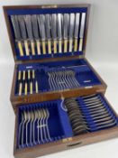 OAK CASED CANTEEN OF PLATED CUTLERY, retailed by Thomas Turner & Co, Sheffield, partially filled,