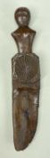 EARLY 19TH CENTURY TREEN BUTTER (?) KNIFE, the handle carved as the bust of a woman22.5cm h