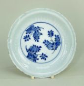 MING CHINESE BLUE & WHITE PORCELAIN SAUCER DISH, Tianqi (1620-1627), with moulded cavetto and cusped