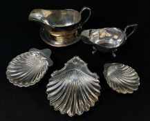 THREE SILVER SCALLOP SHAPED BUTTER DISHES including Victorian dish, Richard Sibley, London 1843,