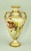 ROYAL WORCESTER BLUSH IVORY VASE, painted with wildflowers, gilt highlights, shape 998, 27cm h