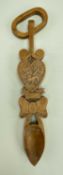 20TH CENTURY SOUVENIR LOVE SPOON carved with Welsh dragon and ribbon, ring to loop