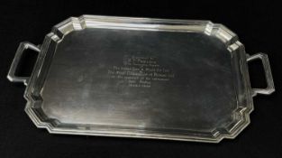 INDIAN STERLING SILVER PRESENTATION TEA TRAY, Hamilton & Co, Calcutta, engraved inscription dated