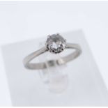 18CT WHITE GOLD DIAMOND SOLITAIRE RING, the illusion set single stone measuring 0.4cts approx., ring