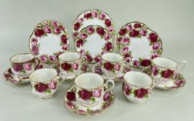 ROYAL ALBERT BONE CHINA 'OLD ENGLISH ROSE' PATTERN PART TEA SERVICE, comprising seven cups, five