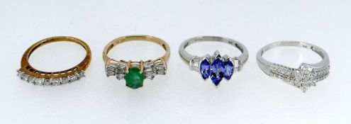 FOUR 9K GOLD DIAMOND SET RINGS, various designs, 9.8gms gross (4) Provenance: private collection