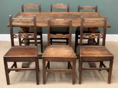 REFECTORY TABLE, 76cms H, 153cms W, 84cms D & 6 CHAIRS (four - 87cms H, 47cms W, 34cms D and two -